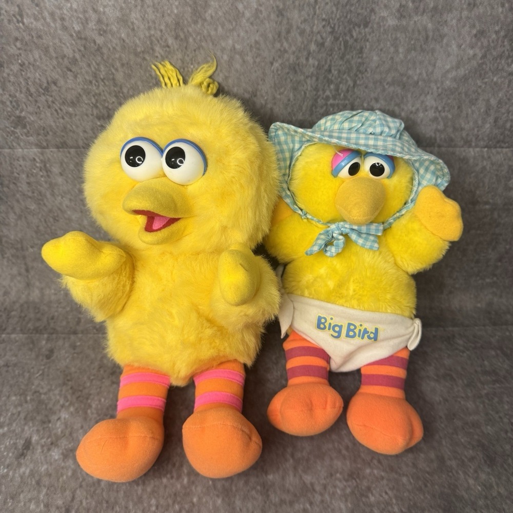 Vintage Sesame Street Baby Big Bird Playskool Plush Lot Bonnet and Diaper